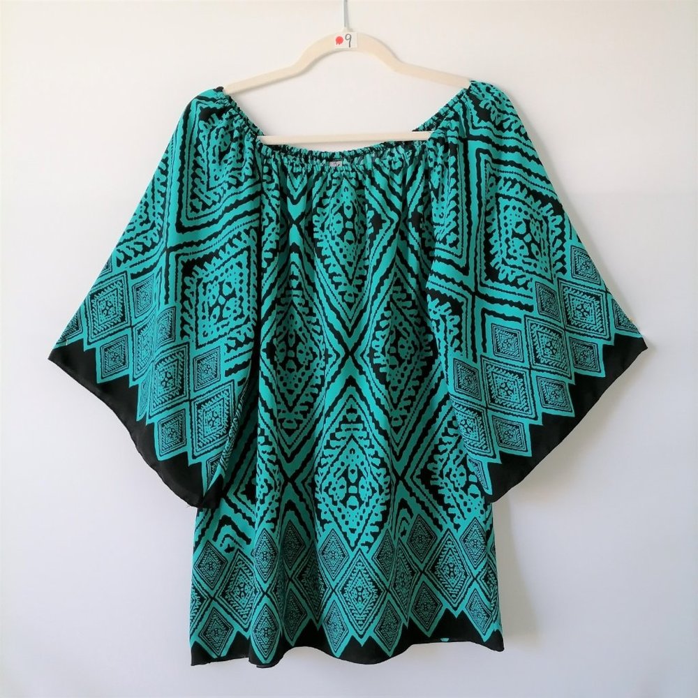 R.Rouge Womens Aqua Green Kimono Sleeve Off The Shoulder Blouse Top Size M